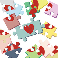 Vector color puzzle pieces with red heart