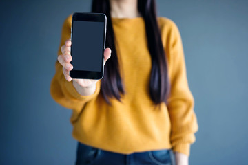 Smart Phone Mockup image with Female Model