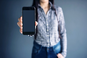 Smart Phone Mockup image with Female Model