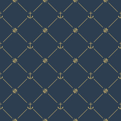 Seamless pattern with anchor, steering wheel.
