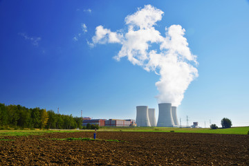 Fototapeta na wymiar Nuclear power plant Temelin in the Czech Republic against blue sky