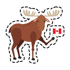 deer cartoon with flag of canada icon over white background. colorful design. vector illustration