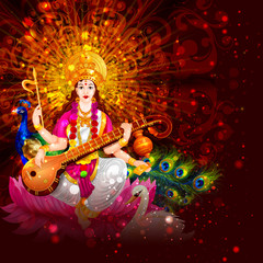 Obraz premium Goddess Saraswati for Vasant Panchami Puja of India