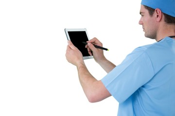 Surgeon using digital tablet 