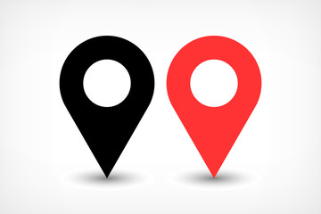 Red map pins sign icon in flat style - obrazy, fototapety, plakaty