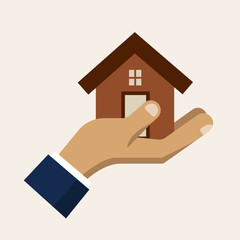 Fototapeta na wymiar Hand holding a house, insurance service vector icon