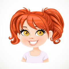 Beautiful brunette  girl with red straight hair gathered in two