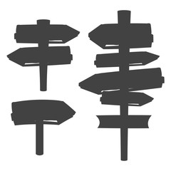 Wooden blank sign boards silhouettes isolated on white vector