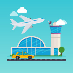 Airport area illustration. Flat design modern vector  concept.