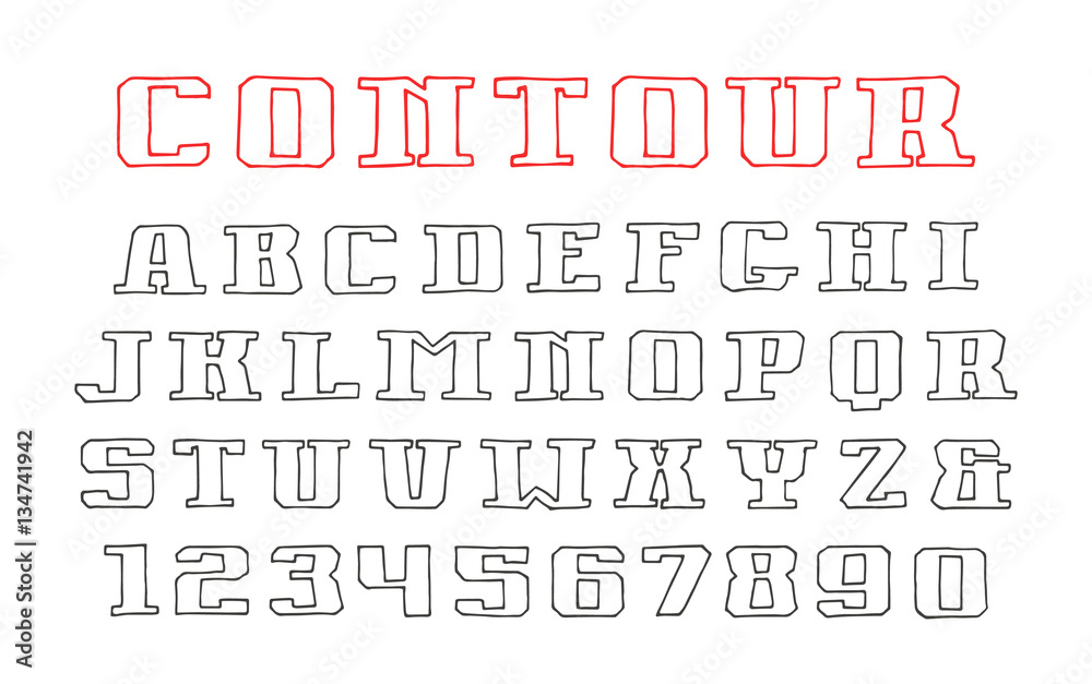 Fototapete contour serif font and numerals in the style of hand-drawn graph