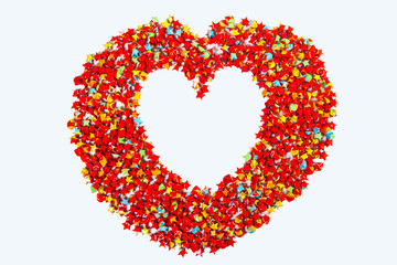 red star paper heart shape on white background,copy space for yo