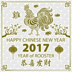 Calligraphy 2017. Happy Chinese new year of the Rooster. vector concept spring. dragon scale background pattern