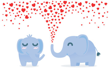 Elephant spraying many heart out of nose for flirt female. Illustration about affection.