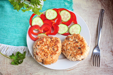 cutlets on a plate selective focus