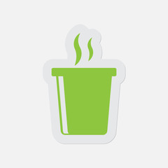 simple green icon - hot fastfood drink with smoke