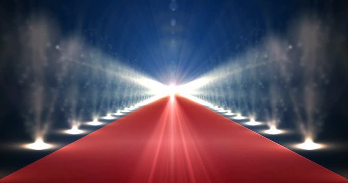 Red carpet illuminated by glowing lights 4k