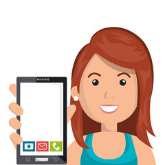 woman with smartphone device isolated icon vector illustration design