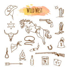 Hand drawn wild west illustartions.