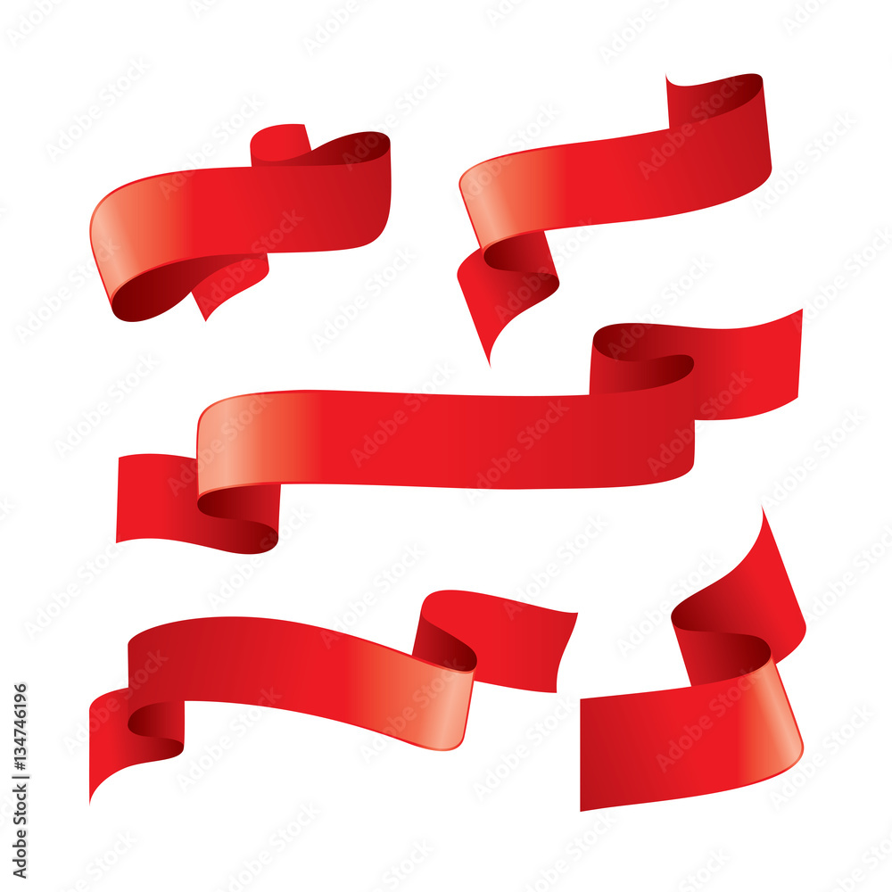 Wall mural set of red vector ribbons