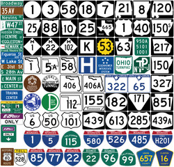Road signs in the United States. Shield markers. Vector Format
