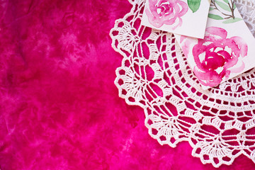 Pink Background with lace and watercolor card 2