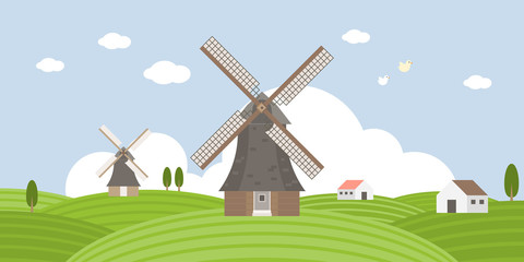 Fototapeta na wymiar Agriculture and Farming of wind mill and field landscape Info graphic, flat design and elements