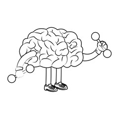human brain holding a dumbbells over white background. vector illustration