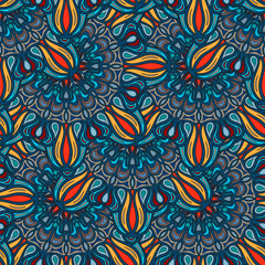 Ornate floral seamless texture, endless pattern with vintage mandala elements.