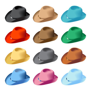 Homburg hat, set, different color. Illustration