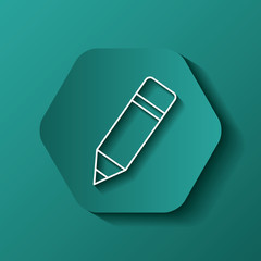 hexagon button with pencil icon over turquoise background. colorful design. vector illustration