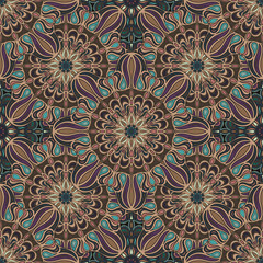 Ornate floral seamless texture, endless pattern with vintage mandala elements.