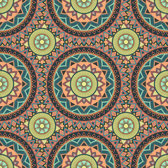 Ornate floral seamless texture, endless pattern with vintage mandala elements.