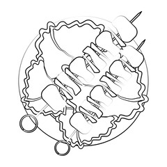 skewer with grilled food over white background. vector illustration