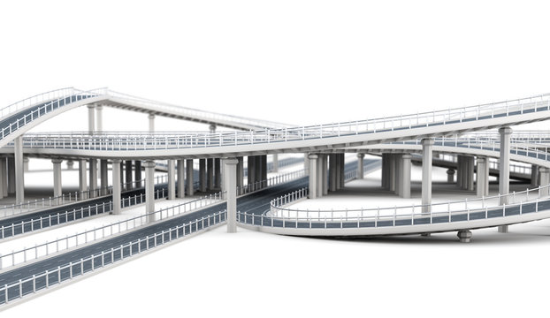 Overpass highways isolated on white background. 3d rendering