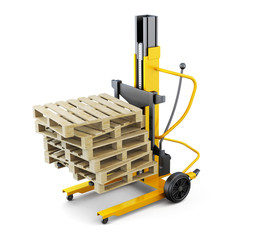 Wooden pallets on the loader. 3d rendering