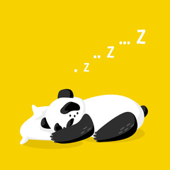 Cartoon sleeping panda on the pillow. Good night. Vector illustration