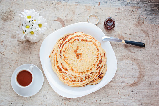Pancakes with berries. Maslenitsa. Selective focus