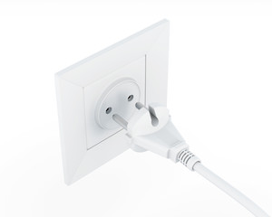Socket and plug isolated on a white background. 3d rendering