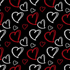 Romantic seamless pattern. Vector pattern with heart shape. Hand drawn pattern.