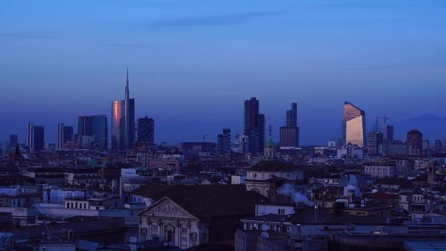 Milan skyline with modern skyscrapers in Porta Nuova business district in Milan, Italy, night view.
