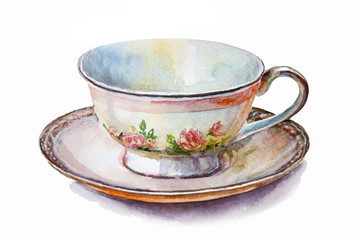 Black Coffee cup isolated on white background. Watercolor painting