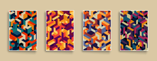 Isometric pattern covers. Modern design. Cool colorful backgrounds. Applicable for Banners, Placards, Posters, Flyers. Eps10 vector template.