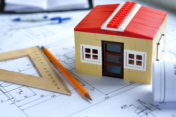 layout of the house in the background drawings. Construction concept.