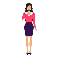 Fototapeta premium Vector beautiful girl reporter with a microphone