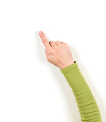 Hands in green jacket and gestures