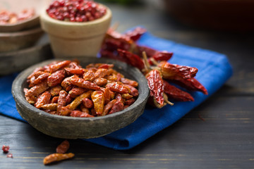 Red hot chili cayenne peppers dried, variety - spicy ingredient