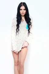 pretty sexy girl in nightie shirt isolated on white