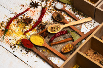 set of various aromatic spices