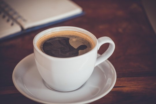 hot fresh coffee on desk work