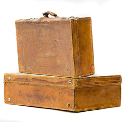 brown suitcase for travel white background.